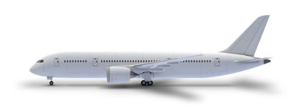 Jet airliner aircraft side view for cargo